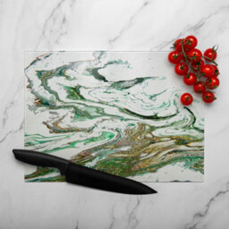 Benjamin Tate Design Green & Gold Marble Glass Chopping Board - thumbnail 3