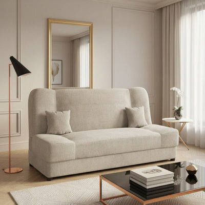 Jonas Living Room Sofa Bed With Click Clack Sleeping Surface Storage Container Wooden Frame Cream - image 1