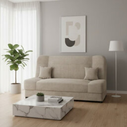 Jonas Living Room Sofa Bed With Click Clack Sleeping Surface Storage Container Wooden Frame Cream - thumbnail 2