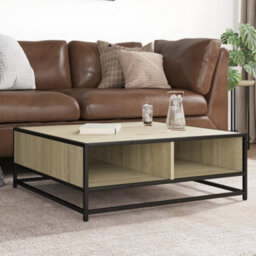 Walplus Coffee Table Sonoma Oak 80X80X30 Cm Engineered Wood And Metal - thumbnail 1