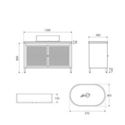 Homestylestore 1200mm Black Metal Floorstanding Bathroom Vanity Unit Light Oak Countertop And Oval Basin - thumbnail 3