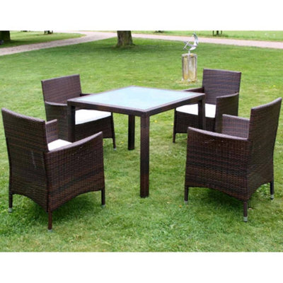 Walplus 5 Piece Outdoor Dining Set With Cushions Poly Rattan Brown - image 1