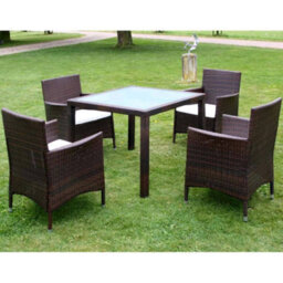 Walplus 5 Piece Outdoor Dining Set With Cushions Poly Rattan Brown