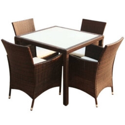 Walplus 5 Piece Outdoor Dining Set With Cushions Poly Rattan Brown - thumbnail 2