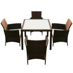 Walplus 5 Piece Outdoor Dining Set With Cushions Poly Rattan Brown - thumbnail 3