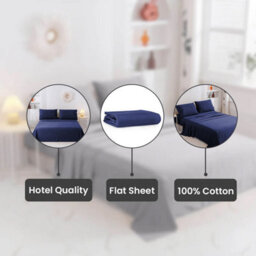 Ameha 100% Egyptian Cotton Super Soft & Breathable Hotel Quality Navy Flat Sheet Super King 270 X 310 Cm - thumbnail 3