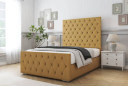 "Sloomy Watson Mustard Plush Bed Frame With 50"" Upholstered Headboard 6' Super King" - thumbnail 2