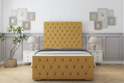 "Sloomy Watson Mustard Plush Bed Frame With 50"" Upholstered Headboard 6' Super King" - thumbnail 1