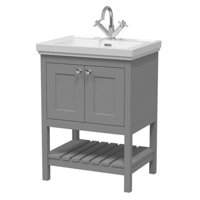 Balterley Coppenhall Bathroom Floor Standing 1 Drawer Vanity & 1 Tap Hole Basin, Cool Grey, 630mm - image 1