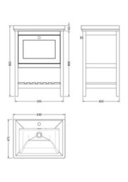 Balterley Coppenhall Bathroom Floor Standing 1 Drawer Vanity & 1 Tap Hole Basin, Cool Grey, 630mm - thumbnail 8