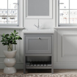 Balterley Coppenhall Bathroom Floor Standing 1 Drawer Vanity & 1 Tap Hole Basin, Cool Grey, 630mm - thumbnail 2
