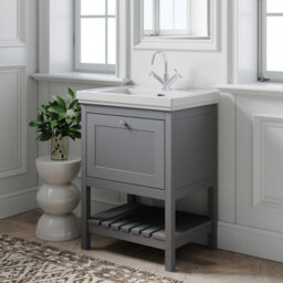 Balterley Coppenhall Bathroom Floor Standing 1 Drawer Vanity & 1 Tap Hole Basin, Cool Grey, 630mm - thumbnail 6