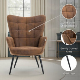 Accent Wingback Chair In Brown Faux Leather Suede - thumbnail 8