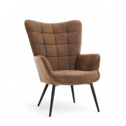 Accent Wingback Chair In Brown Faux Leather Suede - thumbnail 4