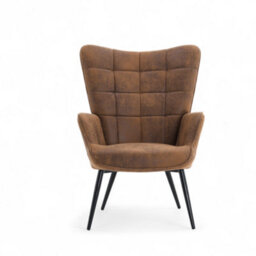 Accent Wingback Chair In Brown Faux Leather Suede - thumbnail 3