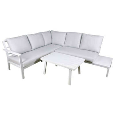 Dellonda Kyoto White 3 Piece Outdoor Garden Corner Sofa & Coffee Table Set White - image 1