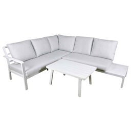 Dellonda Kyoto White 3 Piece Outdoor Garden Corner Sofa & Coffee Table Set White - thumbnail 1