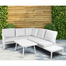 Dellonda Kyoto White 3 Piece Outdoor Garden Corner Sofa & Coffee Table Set White - thumbnail 4