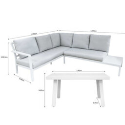 Dellonda Kyoto White 3 Piece Outdoor Garden Corner Sofa & Coffee Table Set White - thumbnail 5