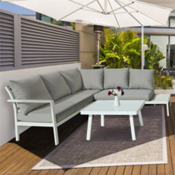 Dellonda Kyoto White 3 Piece Outdoor Garden Corner Sofa & Coffee Table Set White - thumbnail 9