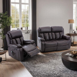 More4Homes Chester Manual Recliner Bonded Leather 1+2 Seater Sofa Set (Brown) - thumbnail 1