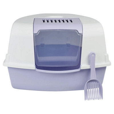 Urbn-Living Urbnliving Lilac Large Cat Corner Litter Tray Hooded Deep Cover Toilet Flap Box With Filter & Scoop - image 1