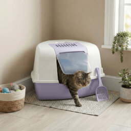 Urbn-Living Urbnliving Lilac Large Cat Corner Litter Tray Hooded Deep Cover Toilet Flap Box With Filter & Scoop - thumbnail 5