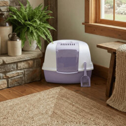 Urbn-Living Urbnliving Lilac Large Cat Corner Litter Tray Hooded Deep Cover Toilet Flap Box With Filter & Scoop - thumbnail 2