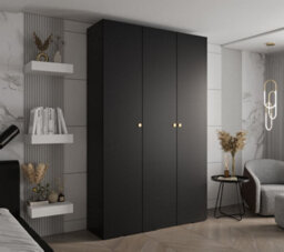 Arte Sleek Inova Ii Hinged Door Wardrobe H2370mm W1500mm D470mm - Modern Black Finish With Gold Round Metal Handles - thumbnail 2
