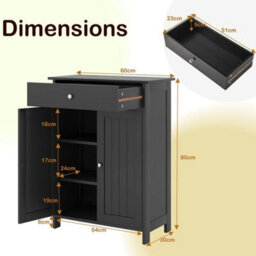 Black Freestanding Bathroom Storage Cabinet 2 Doors Floor Organiser - thumbnail 2