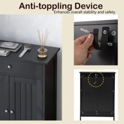 Black Freestanding Bathroom Storage Cabinet 2 Doors Floor Organiser - thumbnail 5