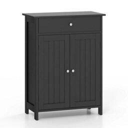 Black Freestanding Bathroom Storage Cabinet 2 Doors Floor Organiser - thumbnail 1