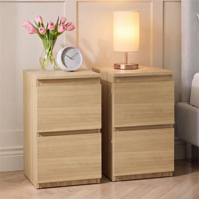 Pine 2Pc Modern 2 Drawer Chest Of Drawers Bedside Table Nightstand Bedroom Furniture - image 1