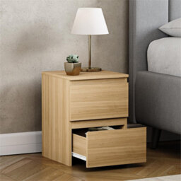 Pine 2Pc Modern 2 Drawer Chest Of Drawers Bedside Table Nightstand Bedroom Furniture - thumbnail 4