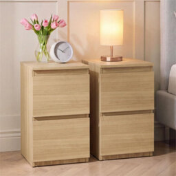 Pine 2Pc Modern 2 Drawer Chest Of Drawers Bedside Table Nightstand Bedroom Furniture - thumbnail 1