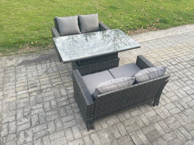Fimous 3 Pieces Garden Furniture Sets Poly Rattan Outdoor Patio Height Adjustable Rising Lifting Table Sofa Dining Set - image 1