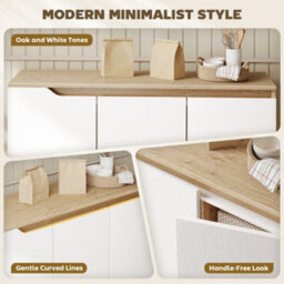 Homcom Sideboard Storage Cabinet With 5 Rubberwood Legs, White And Oak - thumbnail 4