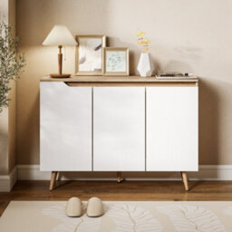 Homcom Sideboard Storage Cabinet With 5 Rubberwood Legs, White And Oak - thumbnail 9