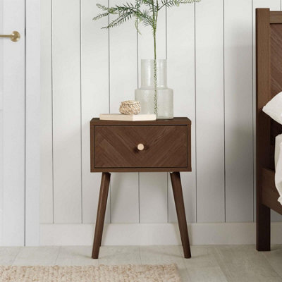 Pair Of 1 Drawer Walnut Bedside Cabinet Birlea Herringford Chevron - image 1