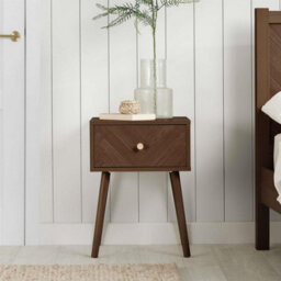 Pair Of 1 Drawer Walnut Bedside Cabinet Birlea Herringford Chevron - thumbnail 1