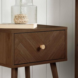 Pair Of 1 Drawer Walnut Bedside Cabinet Birlea Herringford Chevron - thumbnail 2