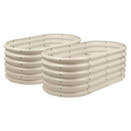 Harbour Housewares Raised Garden Beds - 2X Ivory Rounded Bottomless Metal Bed Galvanised Steel Planter Box 120 X 60 X 45Cm