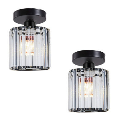 Modern Semi Flush Mount Crystal Ceiling Chandelier Light For Hallway Living Room Dining Room Black 2 Pack With Bulb - image 1