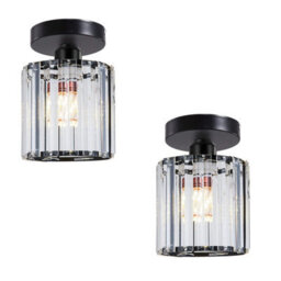 Modern Semi Flush Mount Crystal Ceiling Chandelier Light For Hallway Living Room Dining Room Black 2 Pack With Bulb