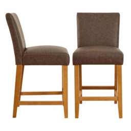 The Furniture Market Monty Brown Faux Leather Bar Stool Modern Minimalist Design Natural Oak Solid Wood Legs Comfortable Seat Kitchen Counter Stool - thumbnail 5