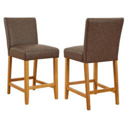 The Furniture Market Monty Brown Faux Leather Bar Stool Modern Minimalist Design Natural Oak Solid Wood Legs Comfortable Seat Kitchen Counter Stool - thumbnail 4