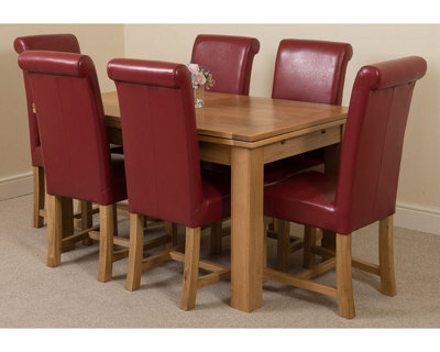 That's Furniture Richmond 140Cm - 220Cm Oak Extending Dining Table And 6 Chairs Dining Set With Washington Burgundy Leather Chairs - image 1