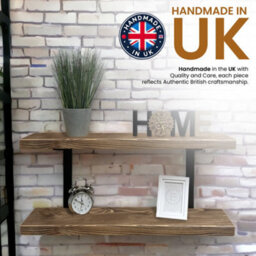 MKGT 60Cm Double Rustic Wooden Shelves Wall-Mounted Shelf With Seated Black L Brackets (Walnut) - thumbnail 3
