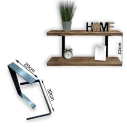 MKGT 60Cm Double Rustic Wooden Shelves Wall-Mounted Shelf With Seated Black L Brackets (Walnut) - thumbnail 4
