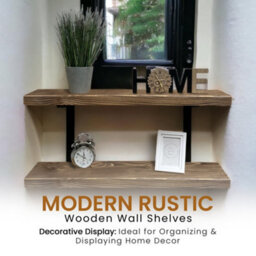 MKGT 60Cm Double Rustic Wooden Shelves Wall-Mounted Shelf With Seated Black L Brackets (Walnut) - thumbnail 6
